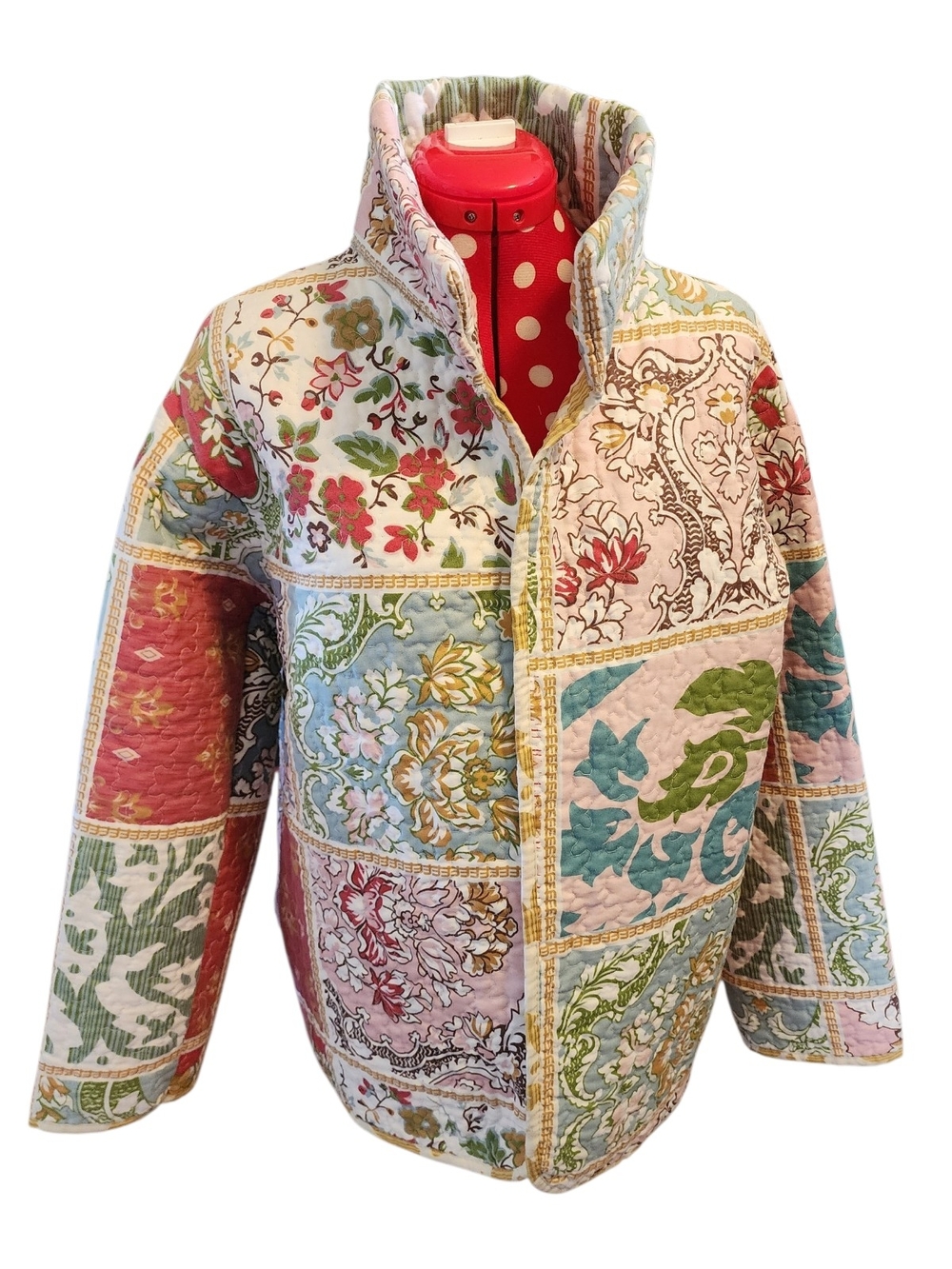 Repurpose Quilted Coat Jacket Paisley Pastel Floral Homemade Spring Fall Upcycle - Picture 6 of 8